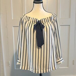 J. Crew Navy and White Striped Off-Shoulder Blouse